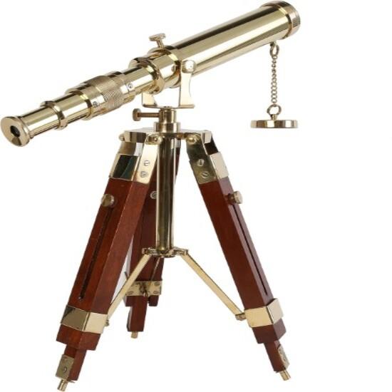 

Латунный телескоп с деревянной подставкой-штативом в морском стиле, винтажный декор для стола M аэро