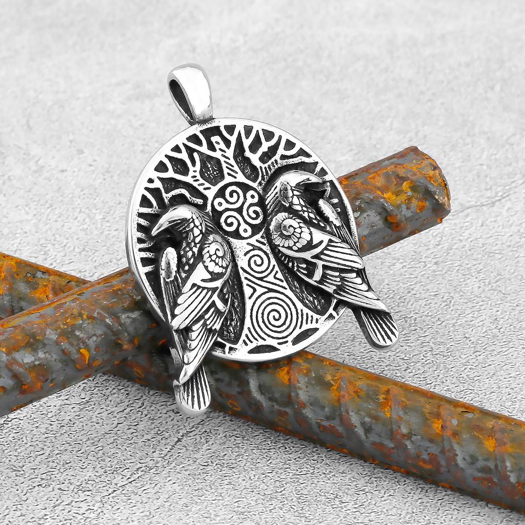 Severský Odin Vraní Lebka Přívěsek Náhrdelník Gotická Nerezová Ocel Vraní Lebka Kompas Runový Náhrdelník pro Muže Punkové Šperky