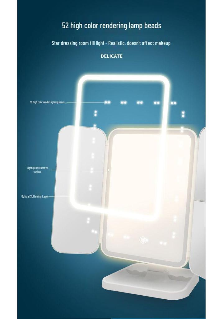 Folding LED Makeup Mirror with Light for Bedroom or Dorm Vanity