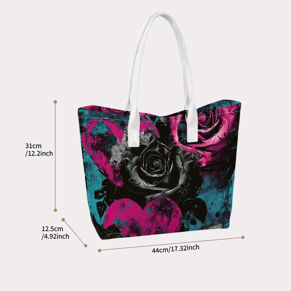 Gothic Rose Pattern Tote Bag for Women Stylish Casual Daily Shoulder Handbag