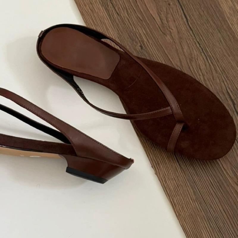 Sheepskin Version~ French Round Head Cover Toe Pinch Sandals Women's Summer Thick Heel Wedge Herringbone Cool Slippers Outside