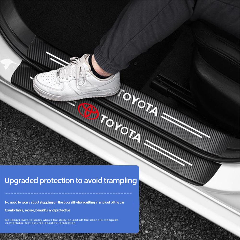 Car Door Sill Protector - Carbon Fiber Leather Anti-Scratch Welcome Pedal with Logo