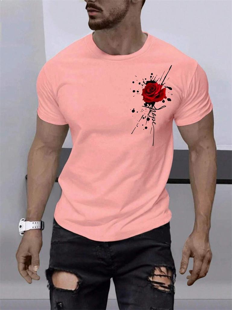 Trend Rose Graphic T Shirts For Men Fashion Summer Short Sleeve 3D Floral Printed O Neck Tshirts Cool Streetwear Hip Hop Tees