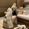Womens Oversized Fleece Hooded Coat With Fair Isle Winter Warm Thick Outwear Home Or Street Wear