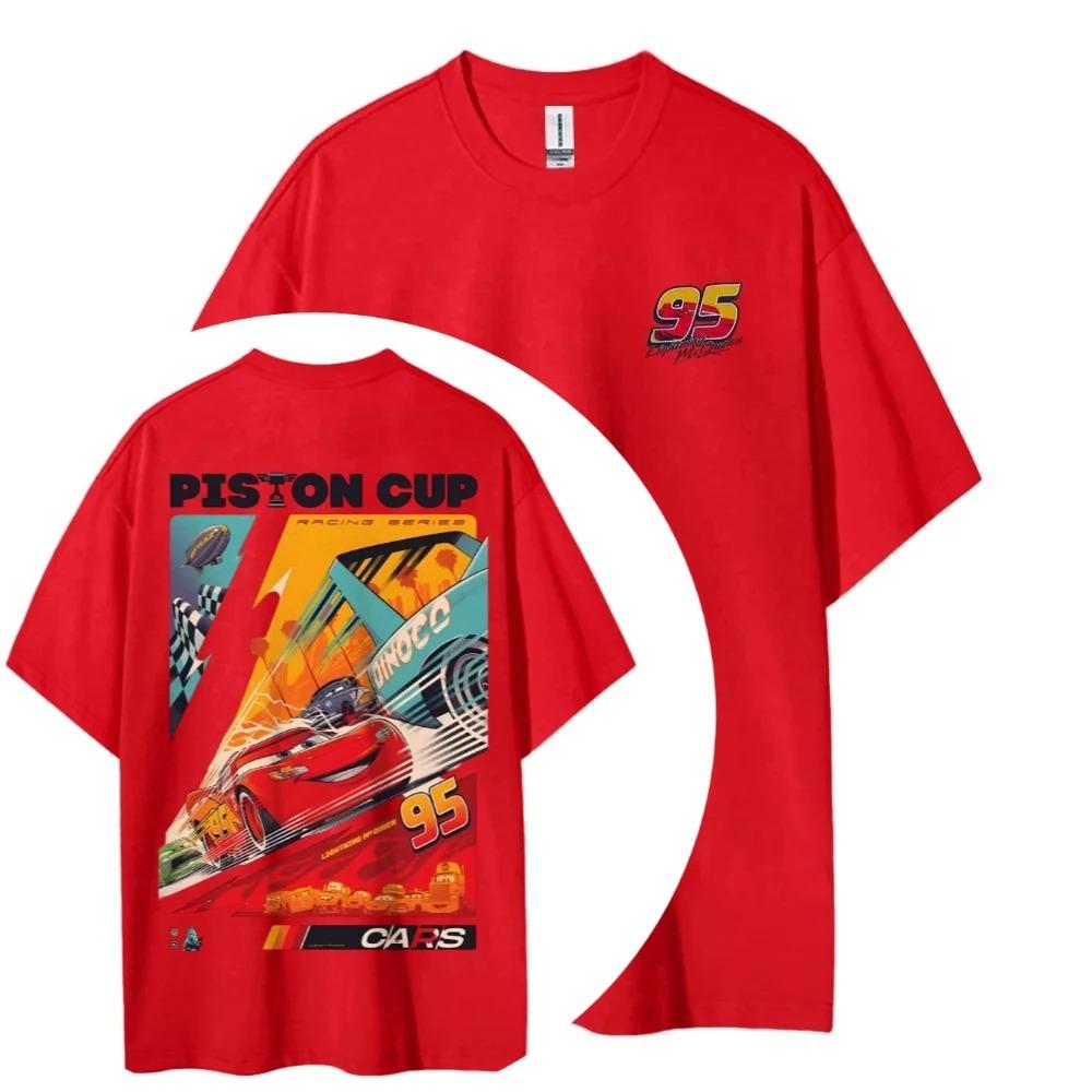 

Vintage Black Oversized Short-Sleeve T-Shirt Featuring Disney Pixar Cars Lightning McQueen Piston Cup Racing Poster Graphic Print with Number XXXL сірий