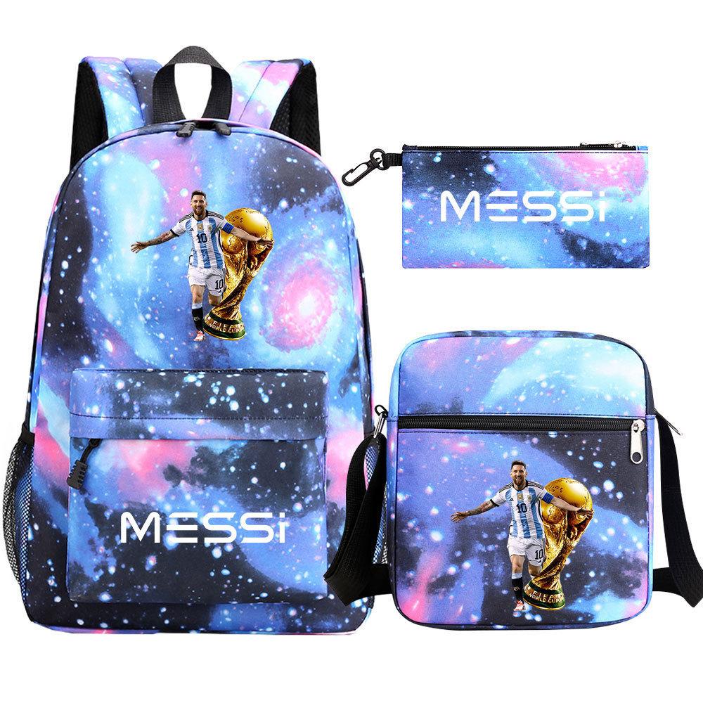 Football Star Print Youth Primary And Secondary School Students Schoolbag Three-Piece Set Men'S And Women'S Backpack