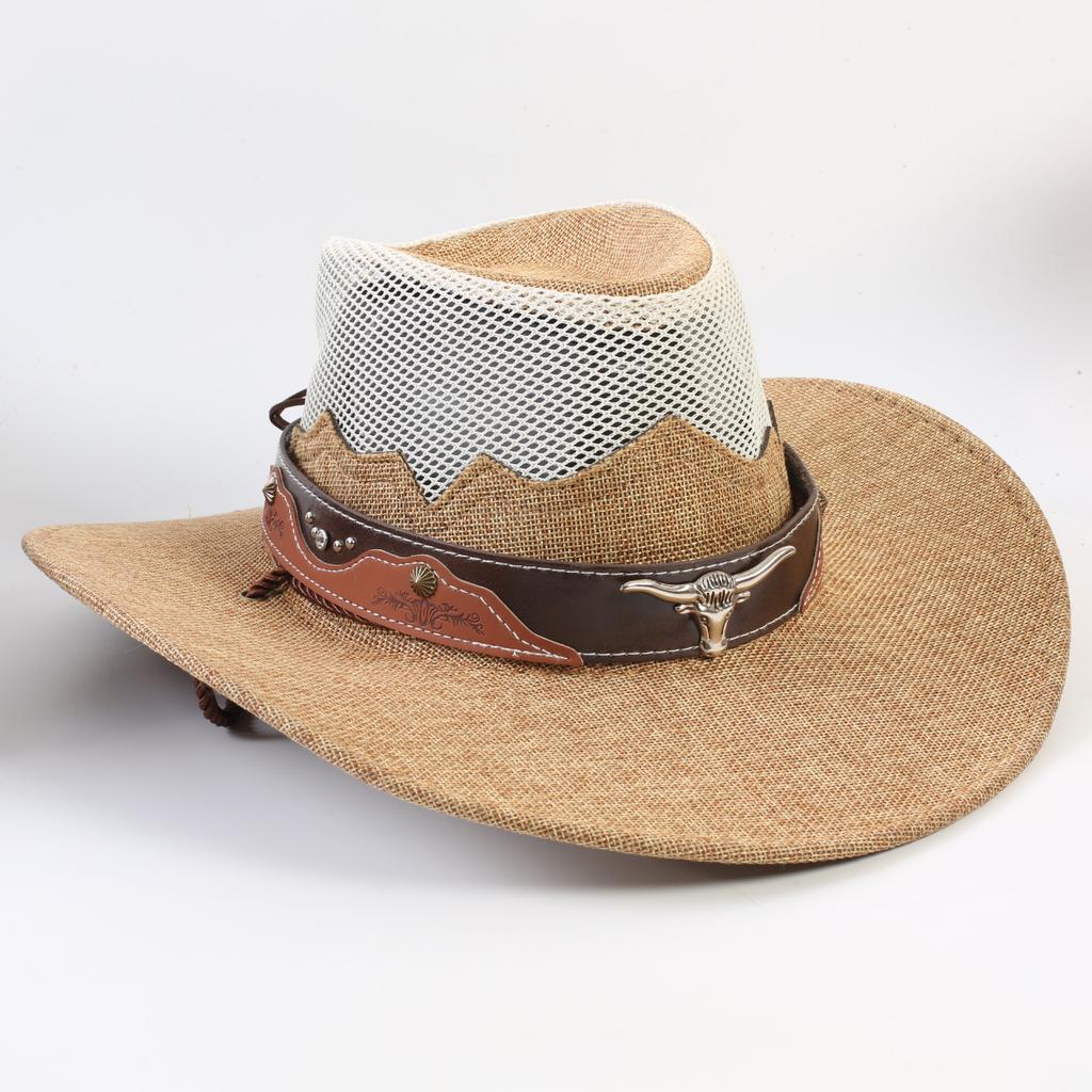 Western Cowboy Hat Men and Women Summer Breathable Sunscreen Visor Hat Big Brim Outdoor Travel Straw Top Hat