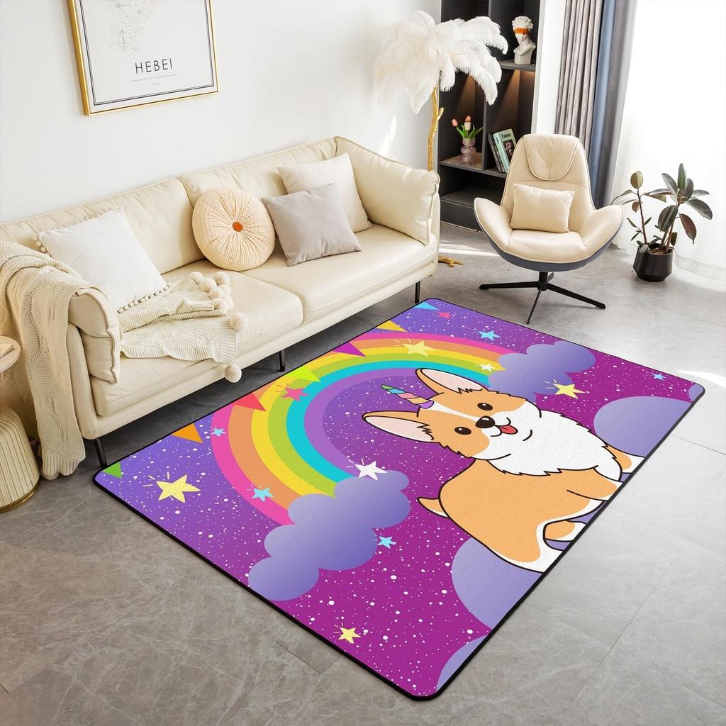 Cute Dog Print Area Rug Cartoon Corgi Pet Bones Living Room Rugs Playmat Lovely Puppy Animals Decorative Rug Indoor Floor Mat