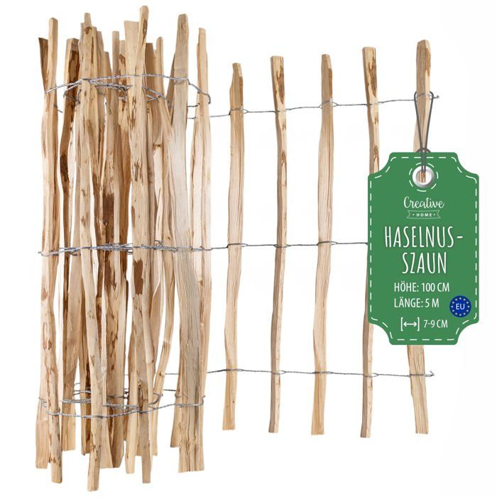 Clôture De Jardin - CREATIVE HOME - Bois De Noisetier - Hauteur 100 Cm - Longueur 5 M - Espacement 7-9 Cm