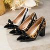 Leopardenmuster Spitze Blockabsatz High Heels für Damen, Übergröße 42-43, Europäischer und Amerikanischer Stil, Flaches Design