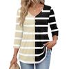 Women’s 3/4 Sleeve V Neck Button Decor Top with Geometric Print Casual Loose Fit Blouse for Daily Wear