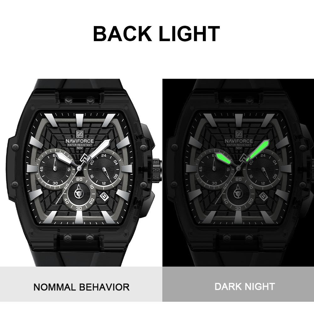 NAVIFORCE Original Men Sports Chronograph Watch Quartz Movement Silicone Strap 50m Waterproof Luminous Pointer Lightweight Men Casual Watch NF6113