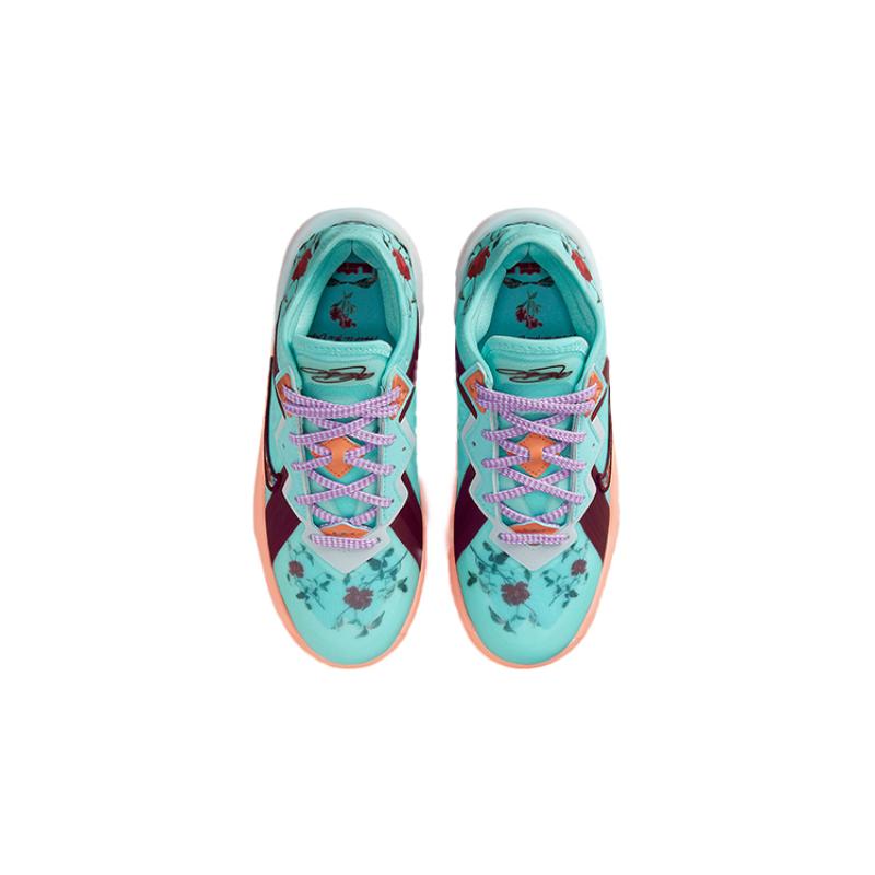 Nike Lebron 18 Low Floral Abrasion Resistant Shock Absorbers Low Top Children's Basketball Shoes Blue Red Sneakers DN4177-400