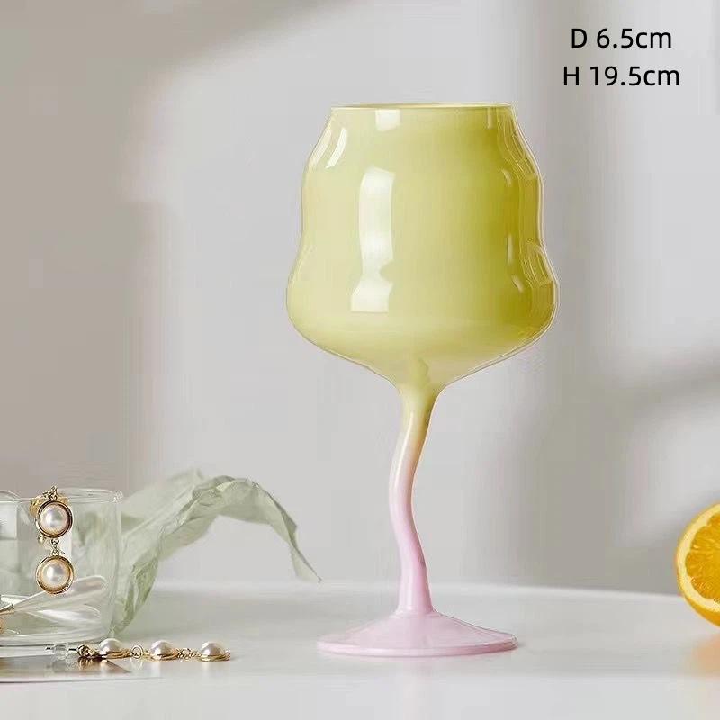 Aesthetic Twisted Crystal Glass Goblet, Pastel Pink Macaron Style High Stem Drink Cup for Juice, Milk & Beverages