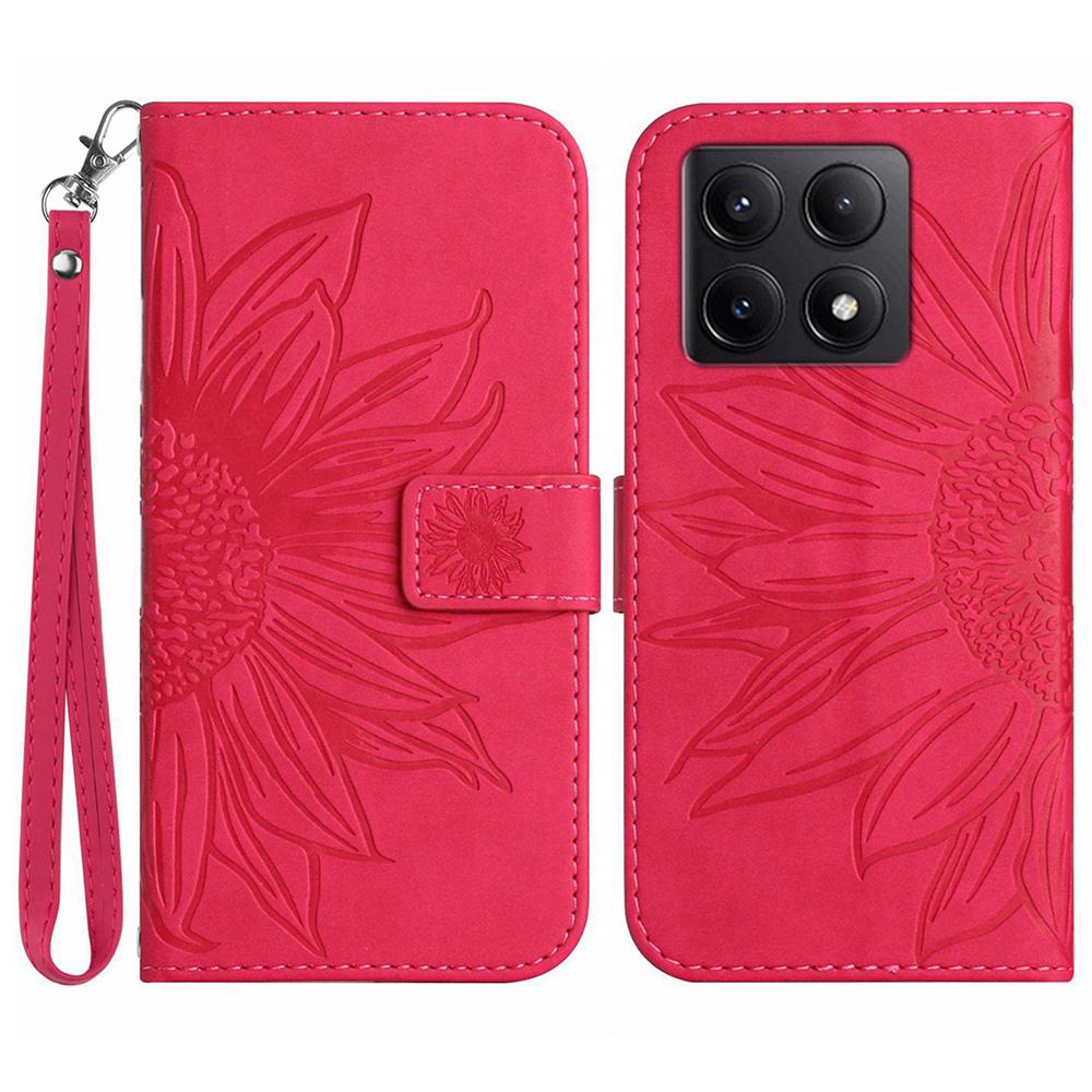 

HT04 For Xiaomi 14T Pro Case Sunflower Imprint Leather Wallet Phone Cover with Wrist Strap Rose