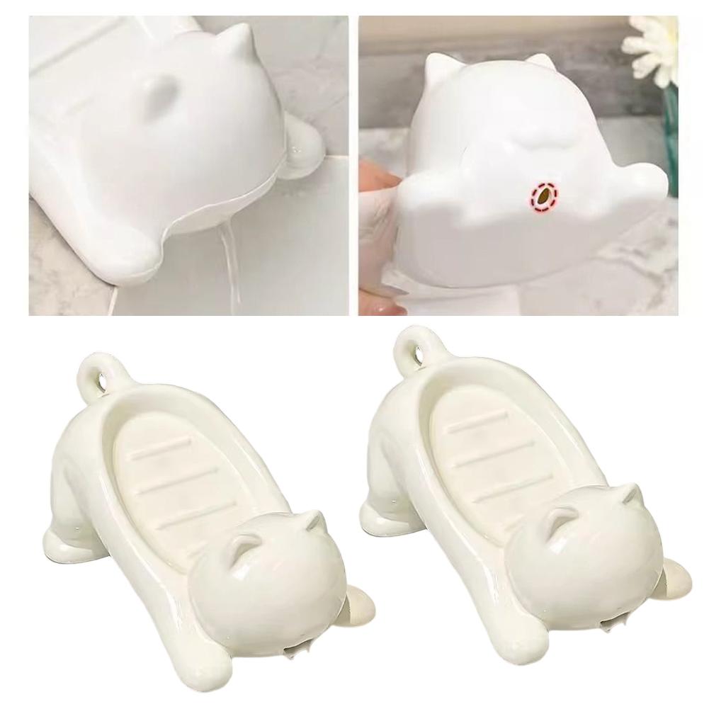 White Drainage Soap Dish Drainage Soap Dish Container Cat Design Toilet Soap Dish Drainage Feature Easy To Clean