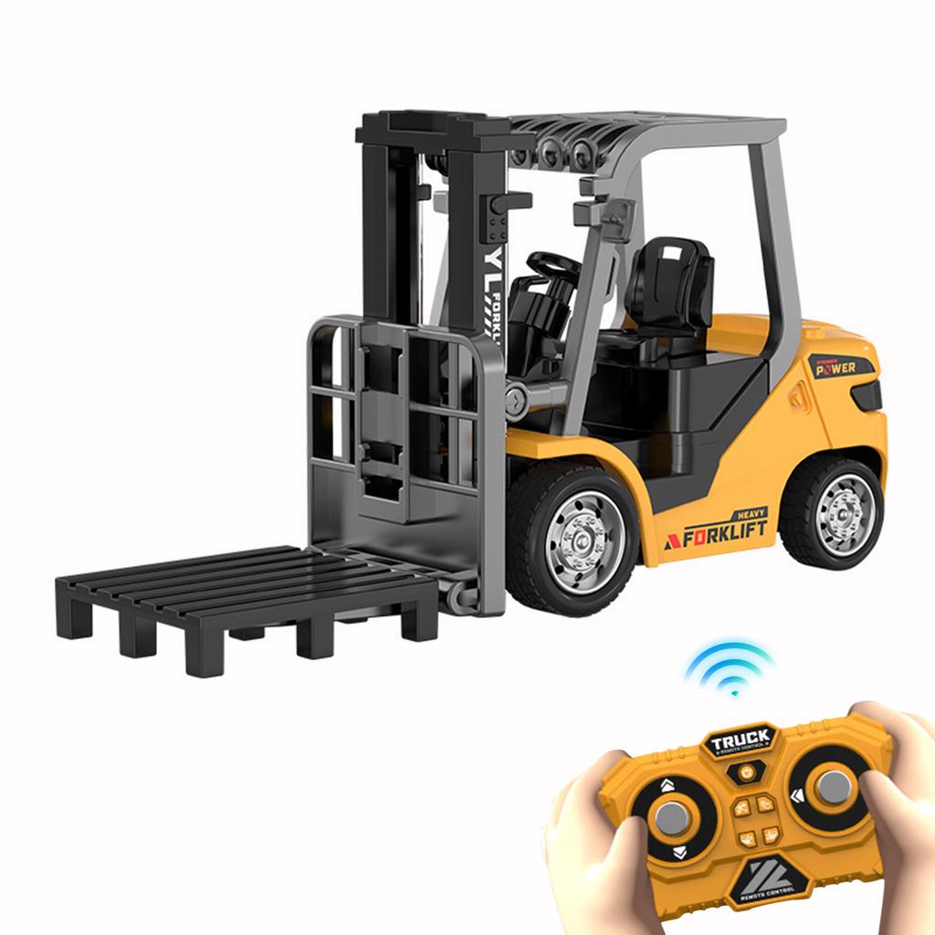 Mini Alloy Forklift 1:64 Remote Control 2.4G RC Cars Model with Lights & Sounds 2 in 1 Transformable Lift Fork & Hook for Kids