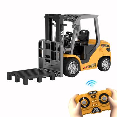 Mini Alloy Forklift 1:64 Remote Control 2.4G RC Cars Model with Lights & Sounds 2 In 1 Transformable Lift Fork & Hook for Kids