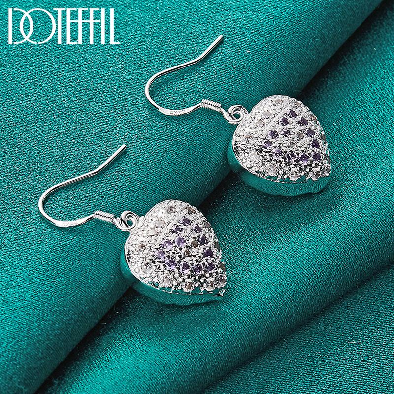 

Серьги в форме сердца из стерлингового серебра 925 пробы с фиолетовым цирконием класса ААА, модные свадебные украшения 3.20*1.30cm