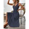 New Women's Summer Dress European Style Simple Solid Color V-neck Sleeveless Strappy Casual Dress