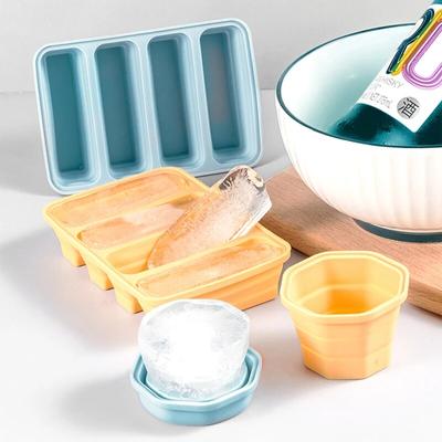 Foldable Silicone Ice Tray Rectangular Ice Trays Lid Hexagonal Mold Ice Ball Popsicle Ice Cube Box Kitchen Tools Accessories
