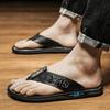 2025 high-end comfortable men's summer wear a pedal on the first layer of cowhide men's flip-flops European station slippers men's trend