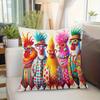 2D flat-Funky Fashion Rooster Throw Pillow Cover,Vibrant Anthropomorphic Chicken Decorative Pillow Case