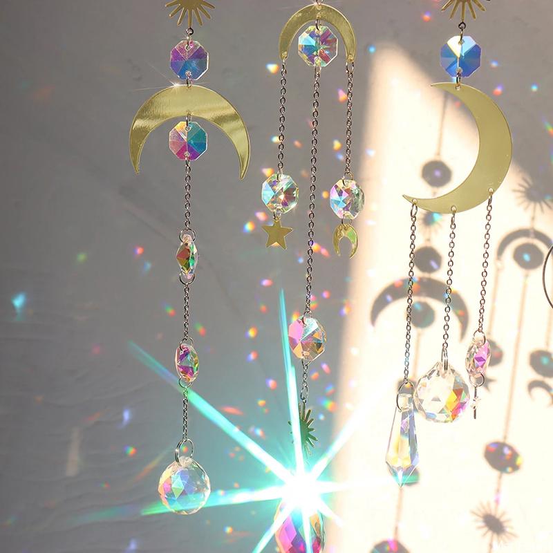 Hanging Crystal Wind Chimes Sun Catcher Fairy Butterflies Stained Glass Sun Catcher Window Drop Bell for Room Garden Decor