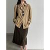 LUXI Vintage Faux Suede Shirt Women Loose Long Sleeve Blouse Workwear Layering