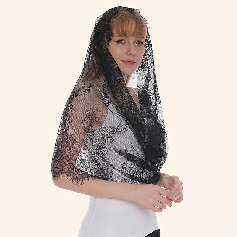 White Lace Veil Delicate Floral Embroidery Breathable Soft Mesh Lightweight Bridal Veil for Formal Church Wedding