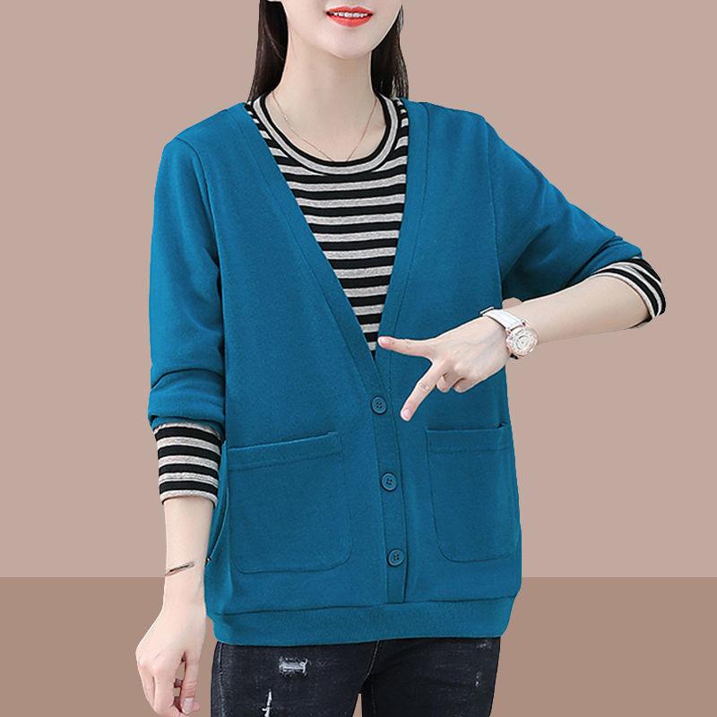 Women's Spring Autumn New Korean Style Fake Two Piece Crew Neck Hoodie Casual Versatile Loose Fashion Slim Fit Long Sleeve Top