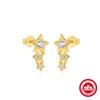 Daily Wear S925 Sterling Silver Round Diamond-Encrusted Bow Five-Pointed Star Three-Layer Earrings Micro-Inlaid Stud Earrings