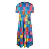 Women's Fashionable Print Round Neck Short Sleeved Loose Hem Pocket Dress