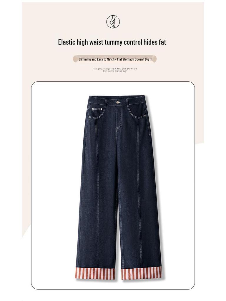 Women's Wide-Leg High-Waisted Dark Blue Jeans - Retro Style for Spring 2025