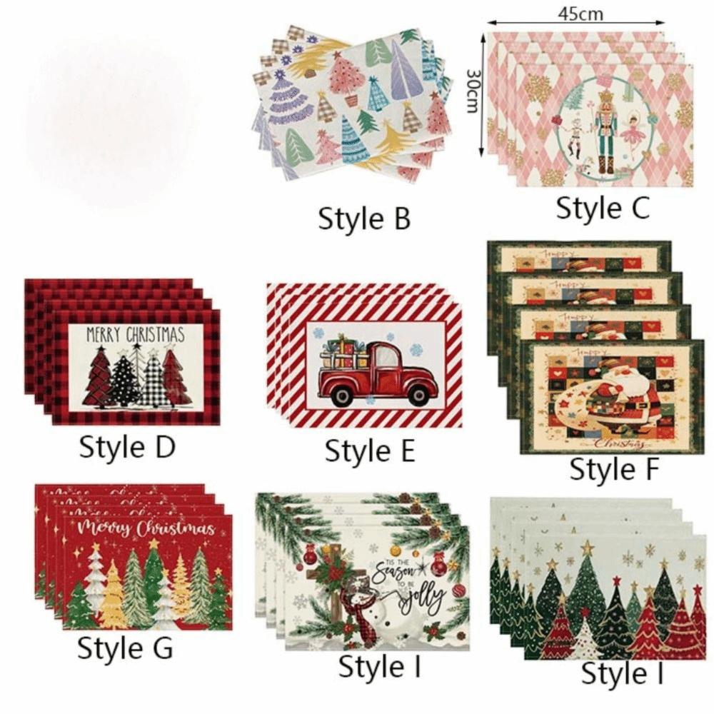 4pcs Non Slip Christmas Placemat Linen Tableware Pad Kitchen Supplies Table Mat Festival