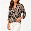 Camicia da Donna Vintage con Stampa Floreale Henley Collo a Bottoni Manica 3/4 in Misto Cotone Lino Top Casual Vestibilità Larga per l'Uso Quotidiano