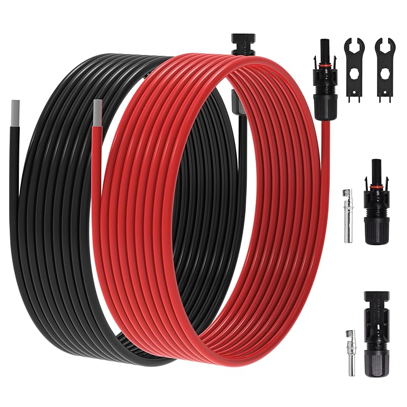 20Ft 10AWG Solar Panel Extension Cable, 10 AWG Solar Extension Cable 10 Gauge 20 Feet Solar Wire with Solar Panel Female Male Waterproof Connectors