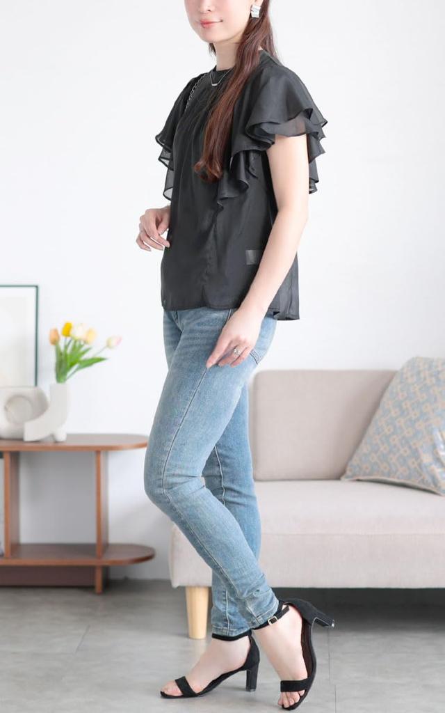 Gold Japan Plus Size Blouse with Stand Flared Office and Size 3L Women's Neck, Gathered, Sleeves, Sheer, Sheer, Wear, Spring, Summer, Fall,