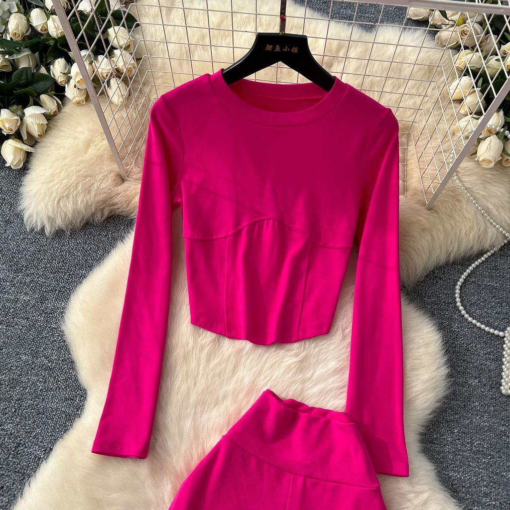 Spice Girls Suit Women's Casual Sportswear Slim Round Neck Long Sleeve T-Shirt High Waist Slim Micro Pants Suit