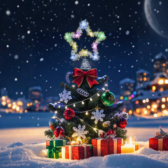 Christmas Tree Topper Star Lighted Star Decoration with Spiral Wire Base Xmas Tree Glittery Star for Festive Home Parties Decor