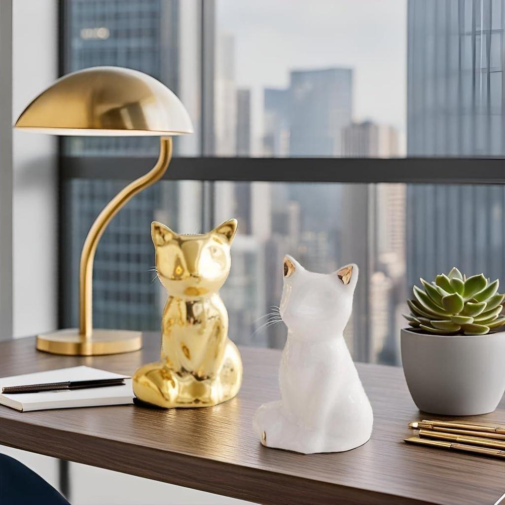 Home Decor Elephant Statues,1 Pair, Small Decorative Accents for Shelves, Livingroom and Bedroom, Gold and White (2pcs Cute Fox)
