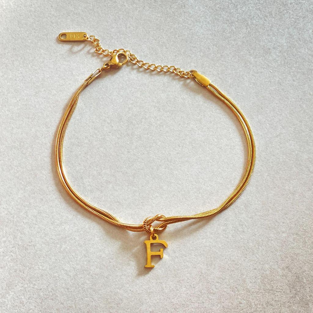 Valentine's Day Stainless Steel Herringbone & Snake Chain Bracelet with 26 Letters Pendant