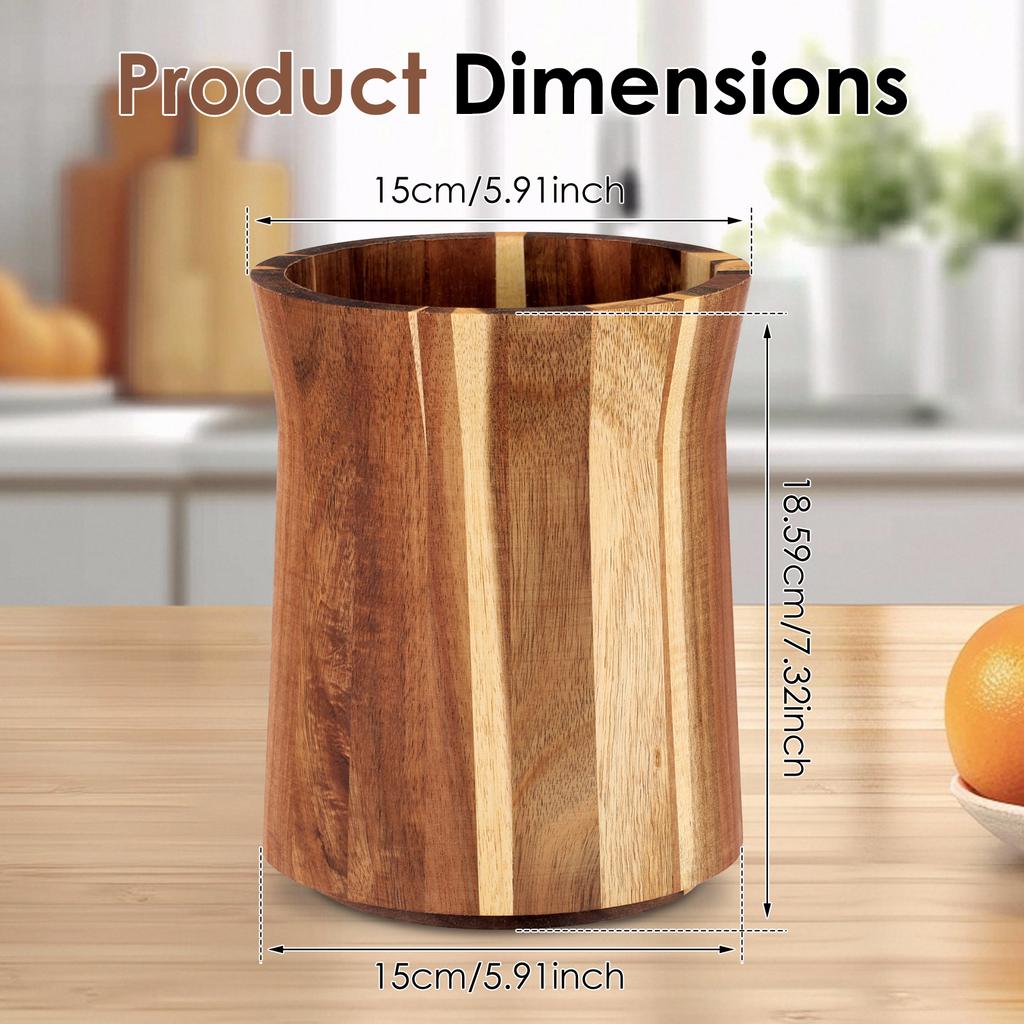 360° Rotating Utensil Holder Wood Kitchen Tableware Storage Holder Nonslip Countertop Organizer for Home Cooking Tool Organizer
