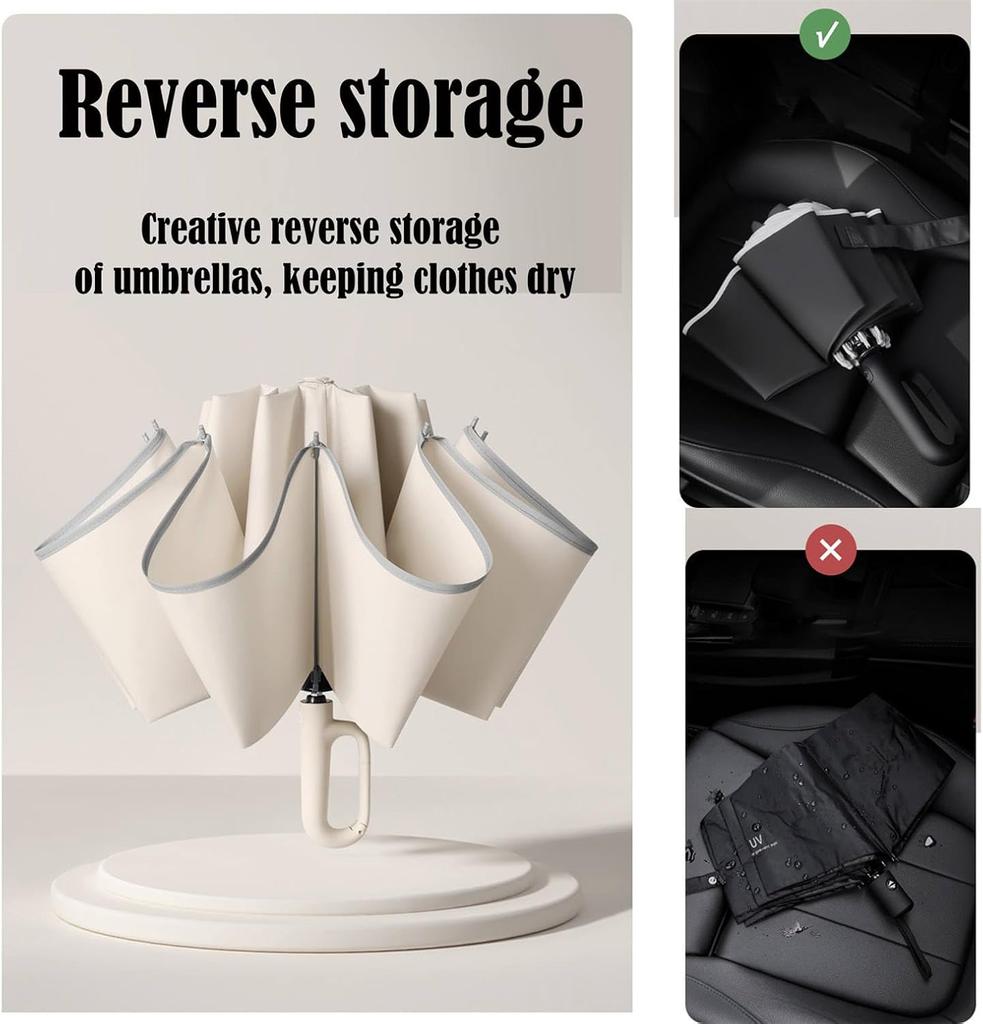 Ring Buckle Umbrella Ring Buckle Portable Folding Umbrella Automatic Sunshade Umbrella Rain or Shine Beige