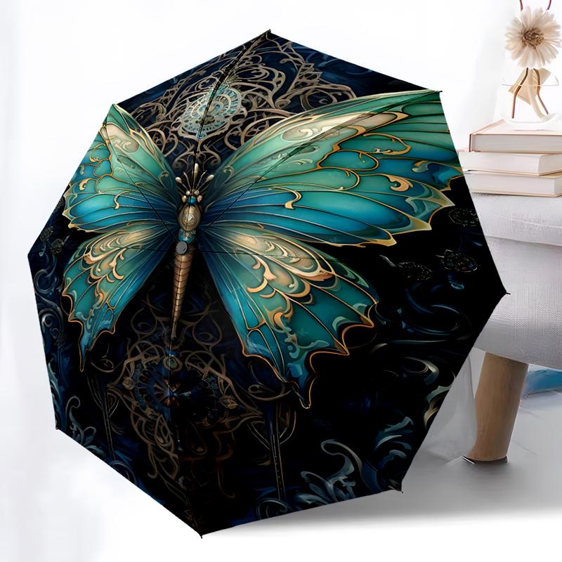 White Butterfly Umbrella Automatic Open/close, Sturdy Iron Frame & 8-Rib Structure, Umbrella for Women & Men, Christmas Gifts