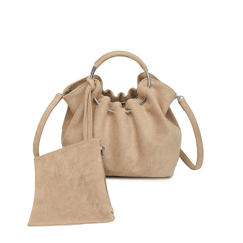 Ladies  Handbag, Ladies  Handbag, High-end Suede Texture Pleated Ring Handbag, Fashionable and Personalized Single Shoulder Crossbody Bag