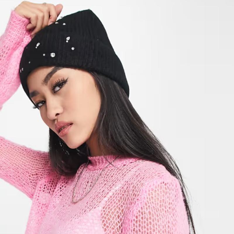 1pc Warmth Soft Knitted Beanie Hat Diamond Decoration Skull Hat Warm Unisex Winter Hat Outdoor Headwear for Activity and Casual