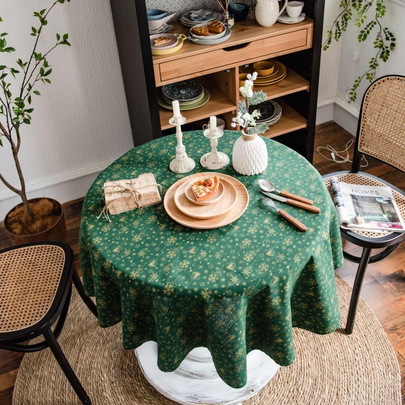 Japanese Style Cotton Linen Tablecloth White Gold Foil Bell Print Rectangular Holiday Dining Decor