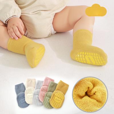 1 Pair Newborn Non-slip Floor Sock Solid Color Series Calf Sock for Baby Boy Girl Autumn Winter Thicken Cotton Toddler Sock