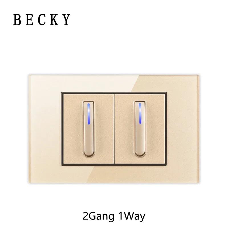 118 Type Gold Piano Key Tempered Glass Reset Switch Fashionable Switch Socket Universal Socket Home Hotel Office Decoration